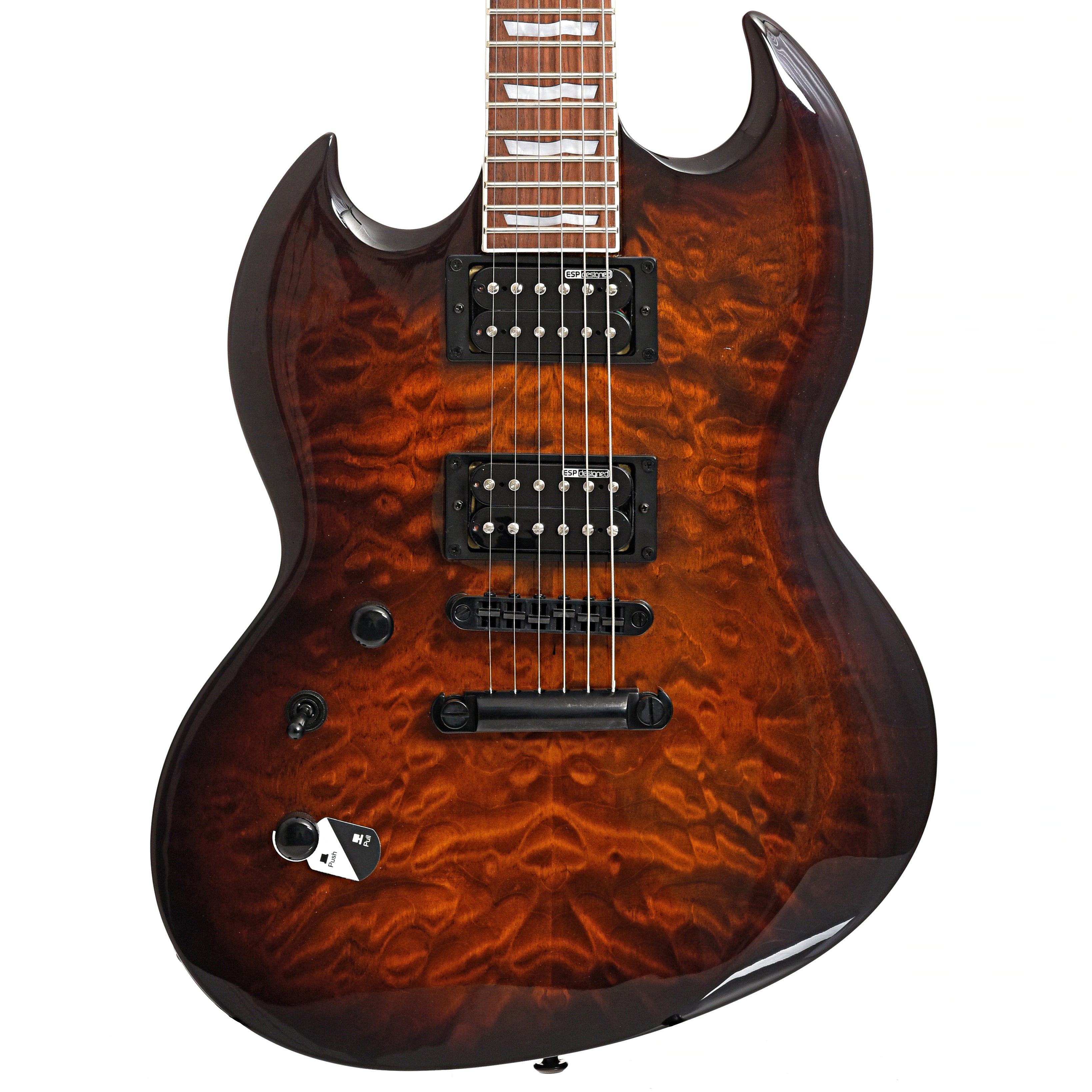 ESP, ESP LTD Viper-256 Quilted Maple Dark Brown Sunburst Electric Guitar, Left Handed