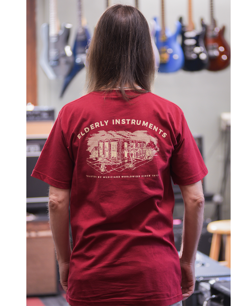 Elderly Instruments, Elderly Instruments 2-Sided Logo-Building Shirt, Cranberry (Various Sizes)