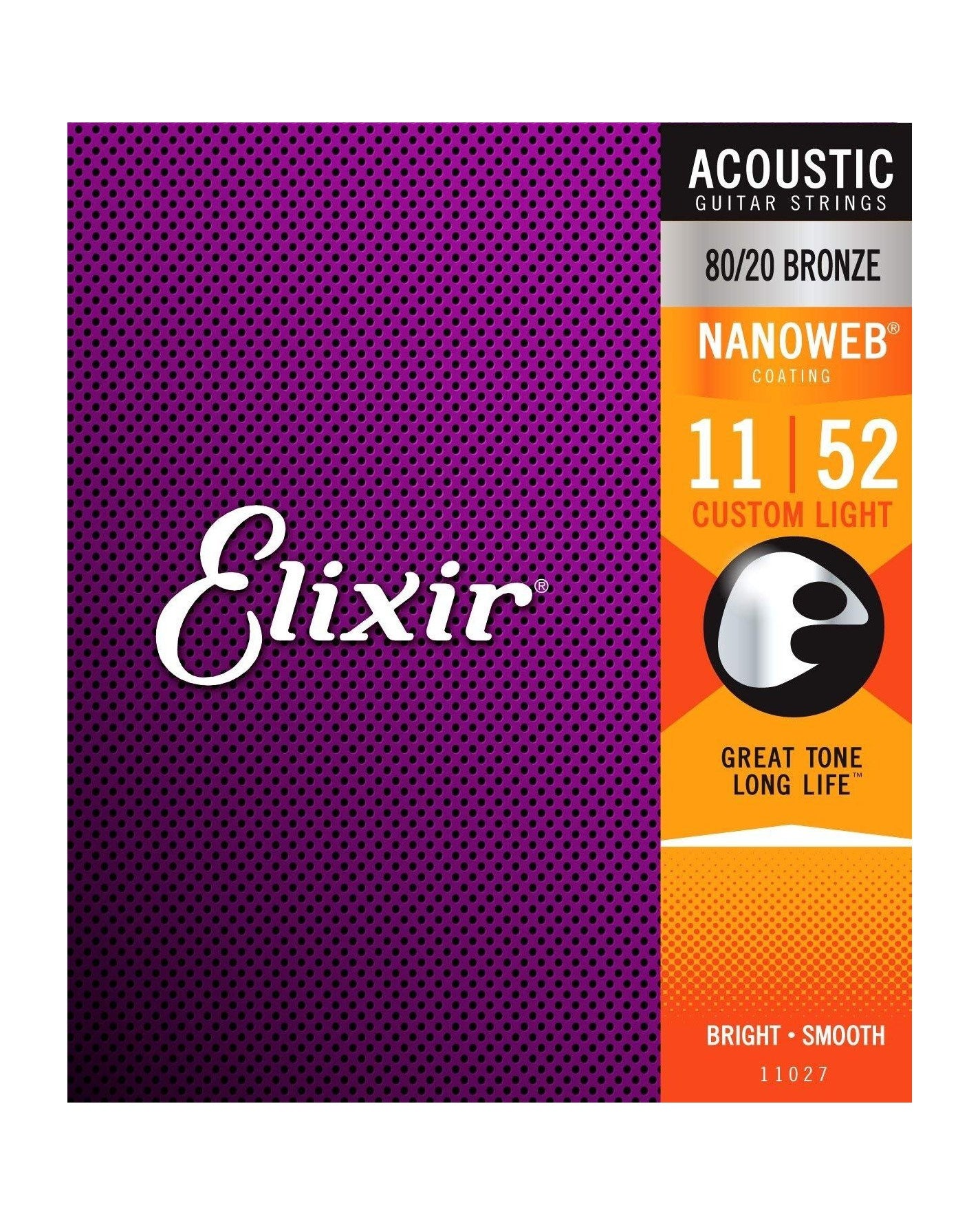 Elixir, Elixir 11027 80/20 Bronze Nanoweb Custom Light 6-String Acoustic Guitar Strings