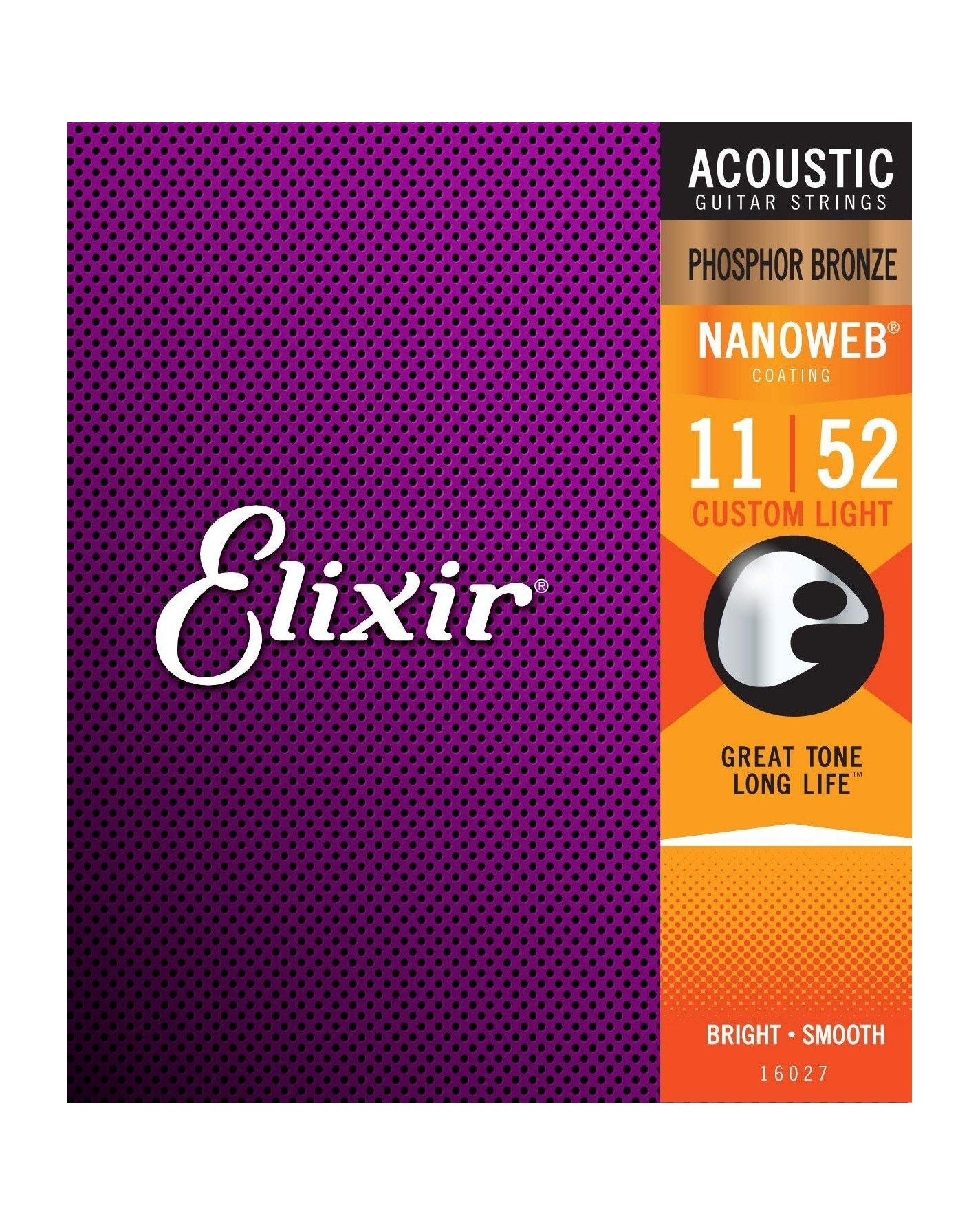 Elixir, Elixir 16027 Phosphor Bronze Nanoweb Custom Light 6-String Acoustic Guitar Strings