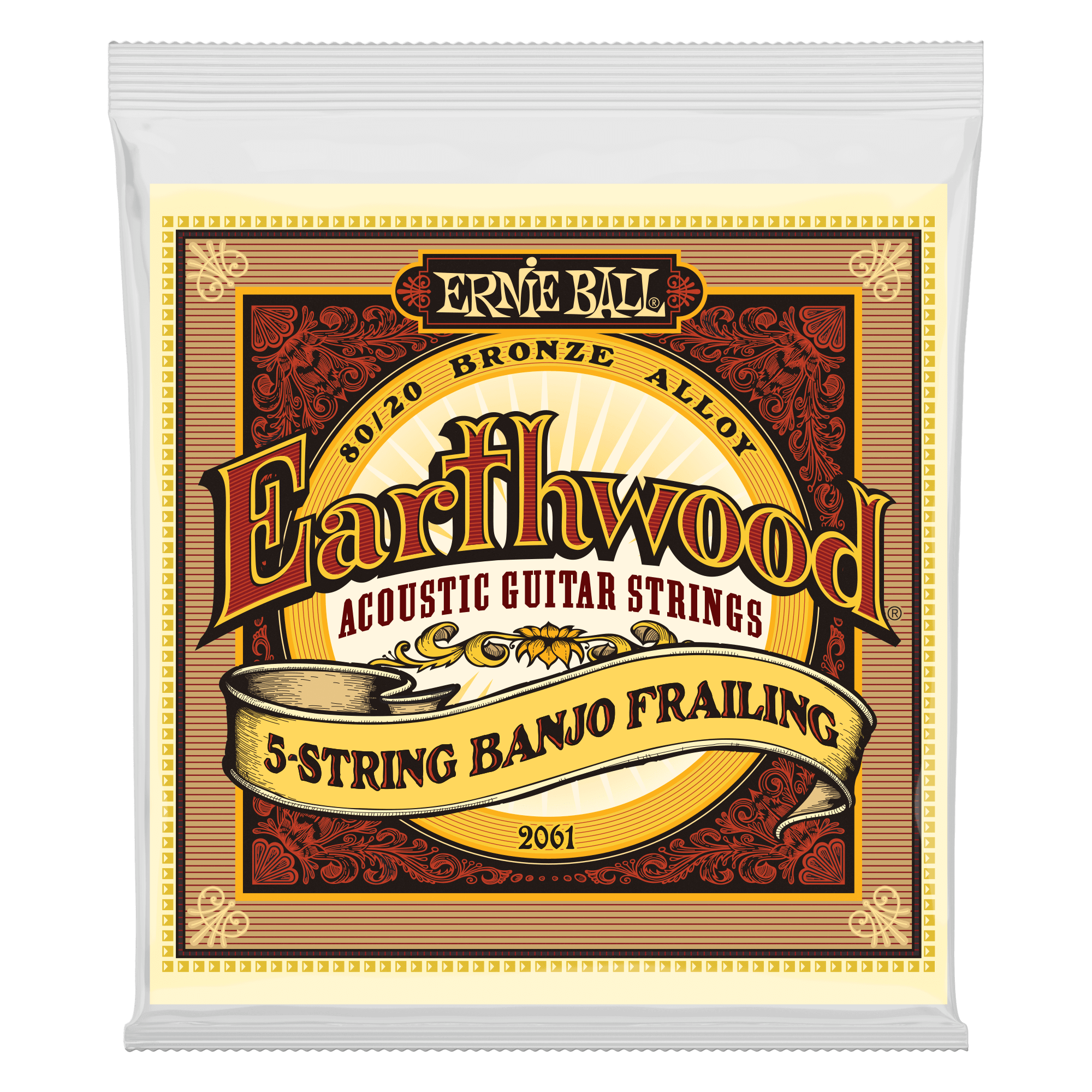 Ernie Ball, Ernie Ball 2061 Earthwood 80/20 Bronze Frailing Loop End 5-String Banjo Strings