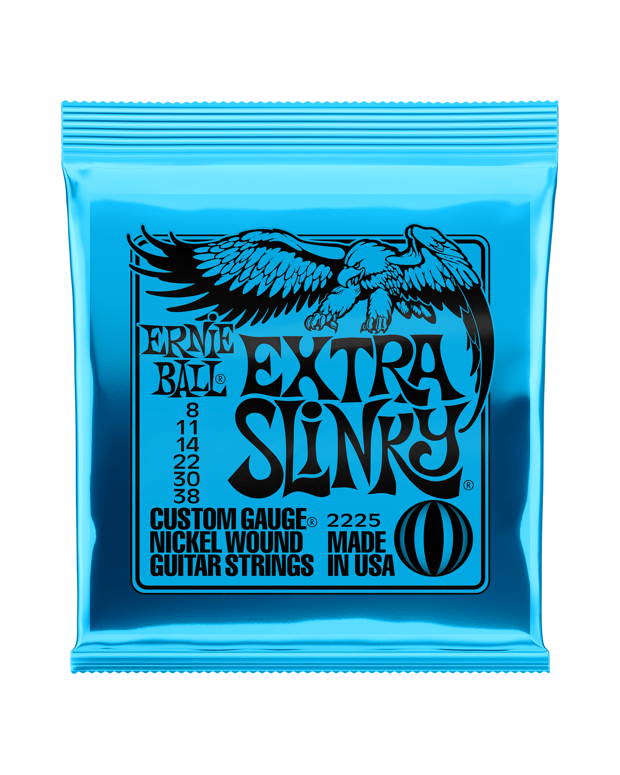 Ernie Ball, Ernie Ball 2225 Nickel Roundwound Extra Slinky Gauges .008-.038 Electric Guitar Strings