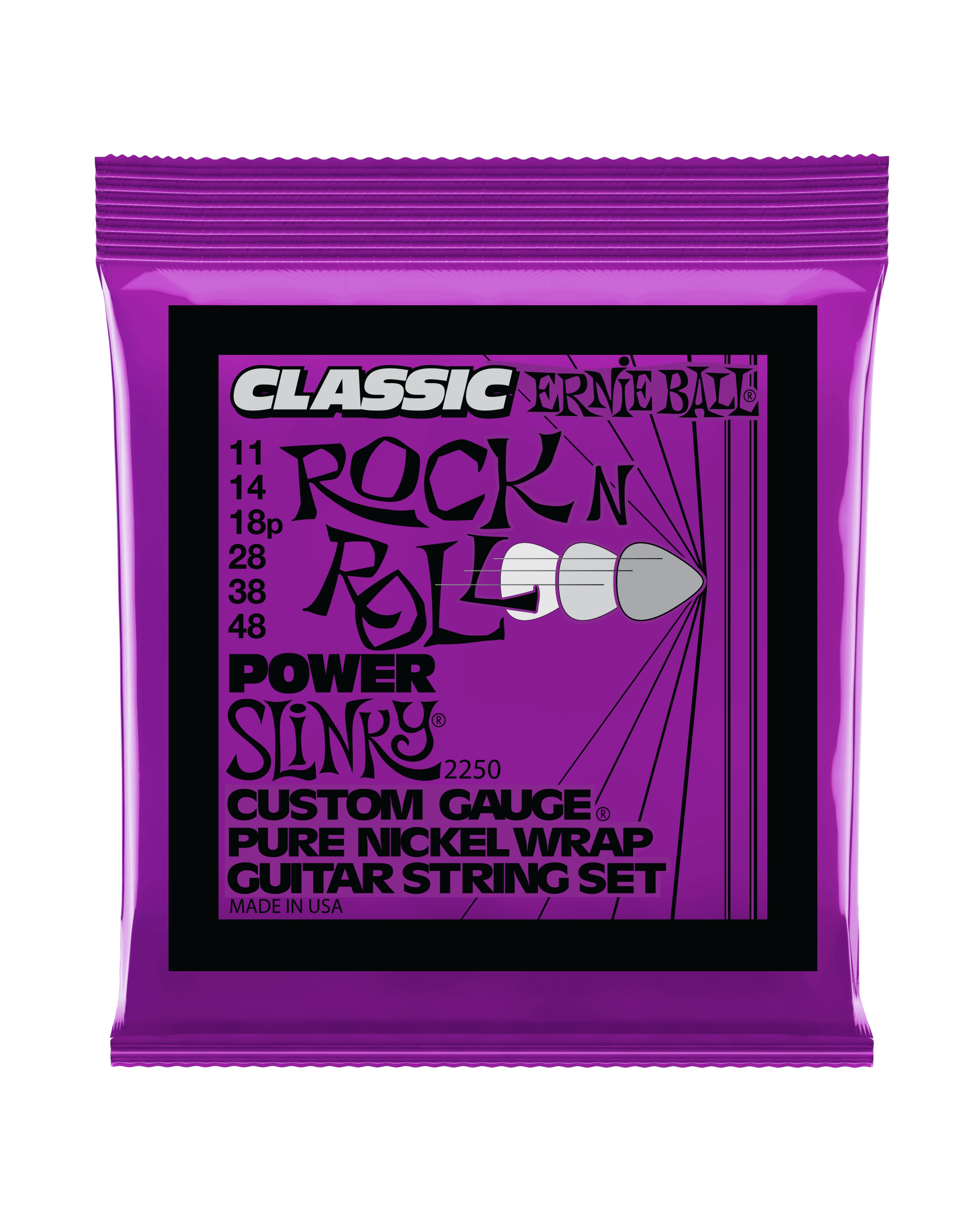 Ernie Ball, Ernie Ball 2250 Pure Nickel Wrap Classic Rock-N-Roll Power Slinky Medium Gauge Guitar Strings