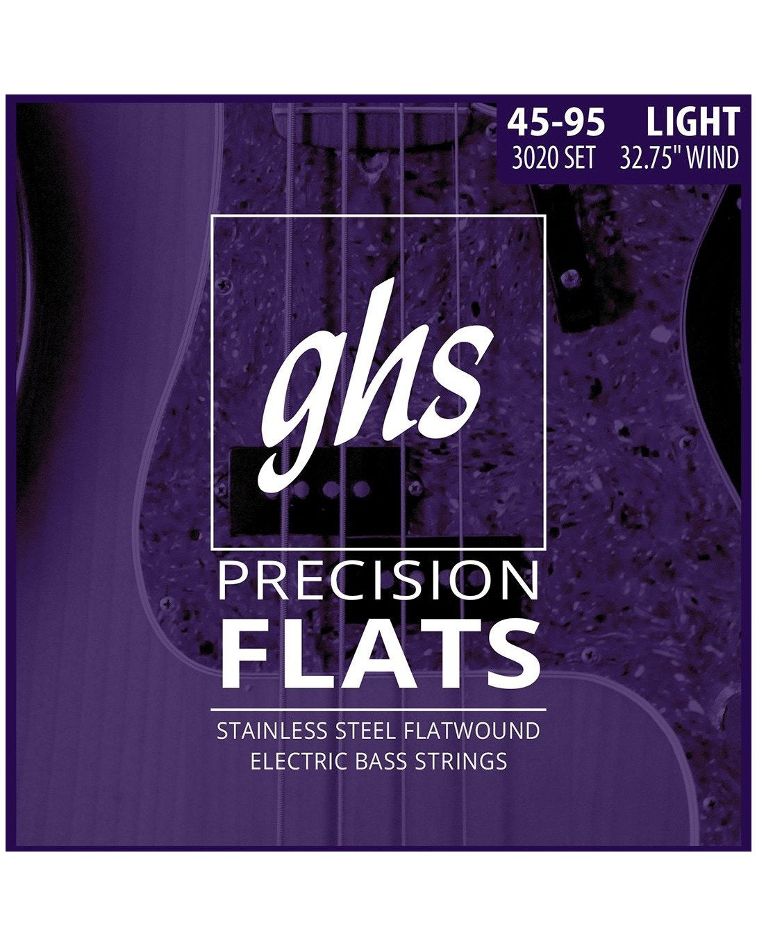 GHS, GHS 3020 Precision Flatwound Stainless Steel Light Gauge Electric Bass Strings, Short Scale