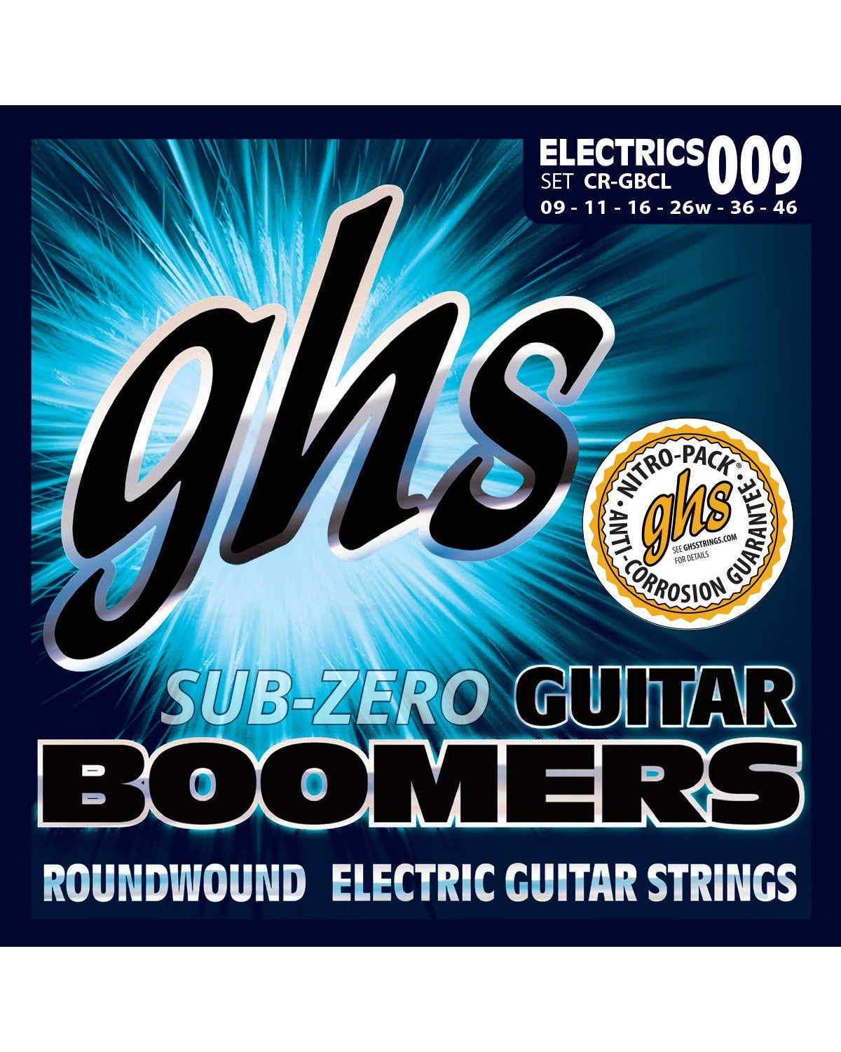 GHS, GHS CR-GBCL Sub-Zero Boomers Nickel-Plated Steel Custom Light Gauge Electric Guitar Strings