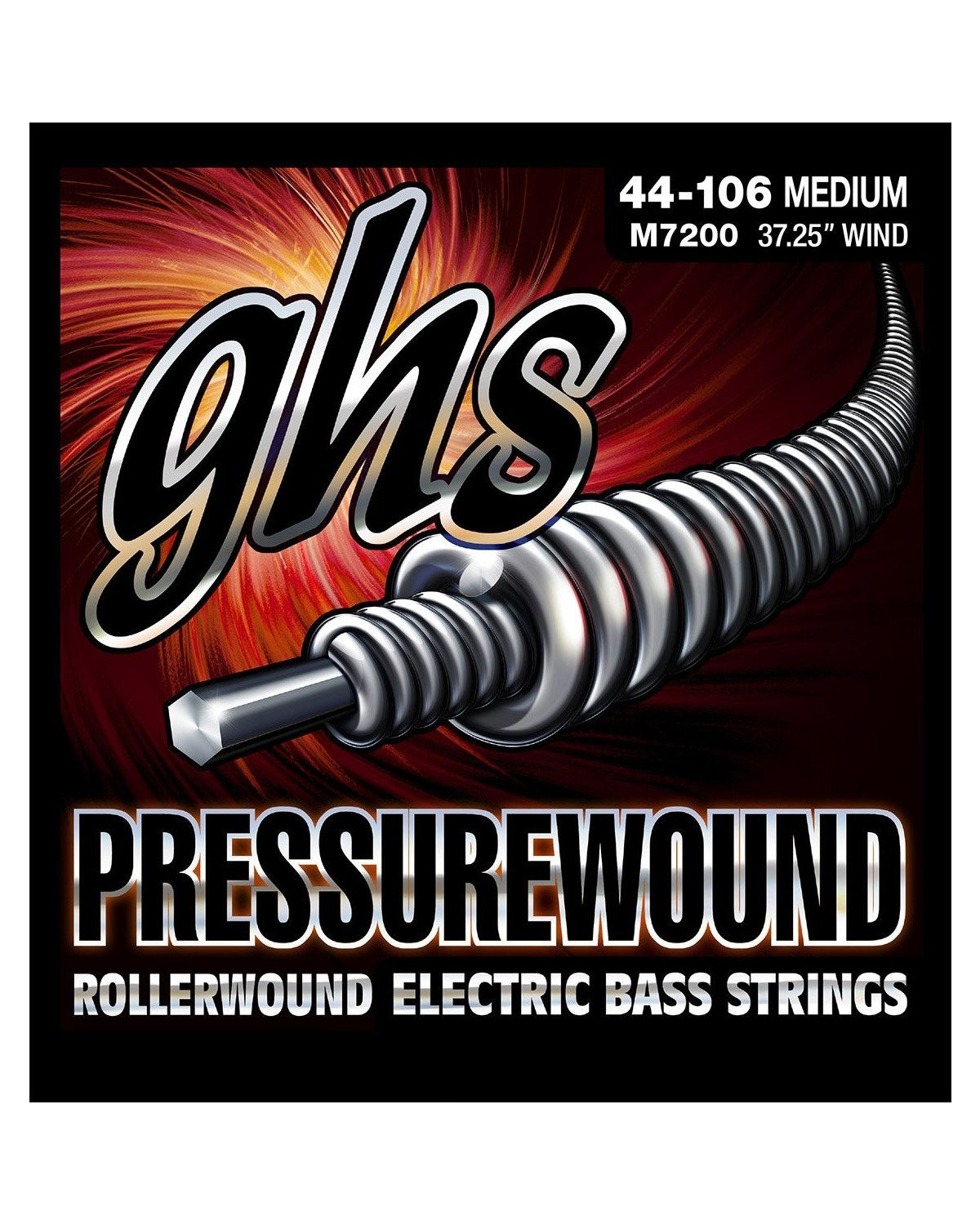 GHS, GHS M7200 Pressurewound Nickel/Iron Rollerwound Semi-Flat Medium Gauge Bass Strings, Long Scale