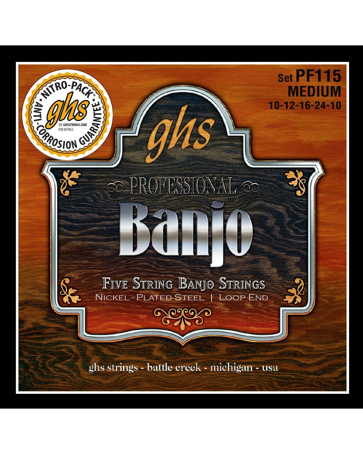 GHS, GHS PF115 Medium Gauge Nickel Plated Steel 5-String Banjo Strings