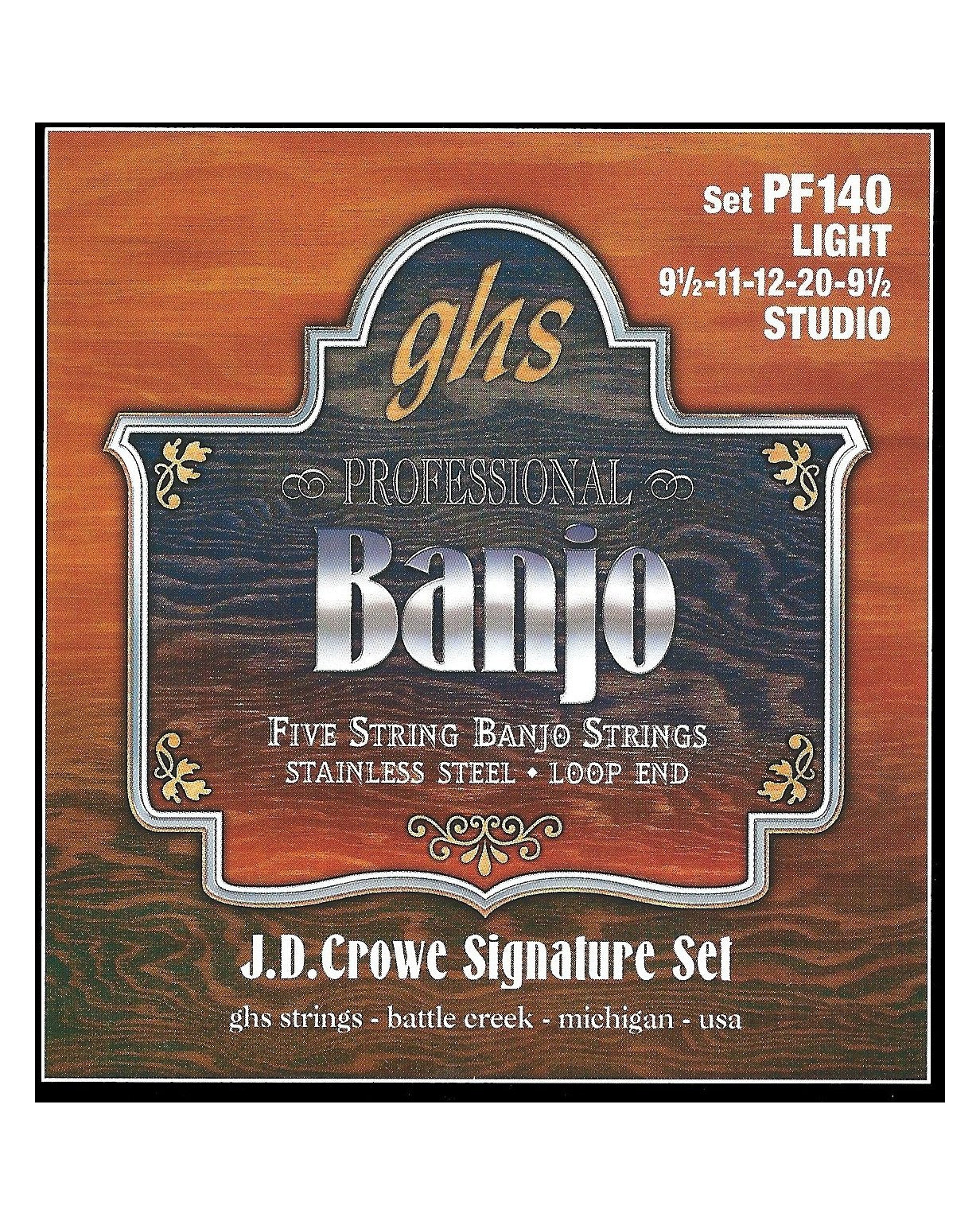 GHS, GHS PF140 J.D. Crowe Signature Studio Stainless Steel Light Gauge 5-String Banjo Strings