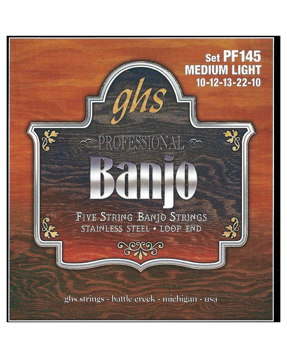 GHS, GHS PF145 Stainless Steel Medium Light Gauge 5-String Banjo Strings