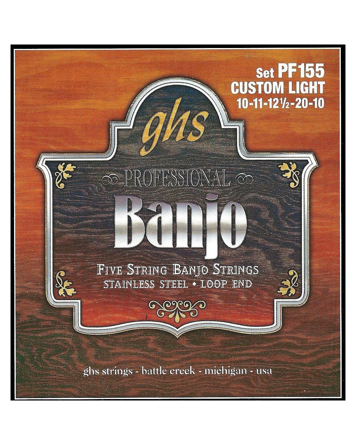 GHS, GHS PF155 Stainless Steel Loop End Custom Light Gauge 5-String Banjo Strings