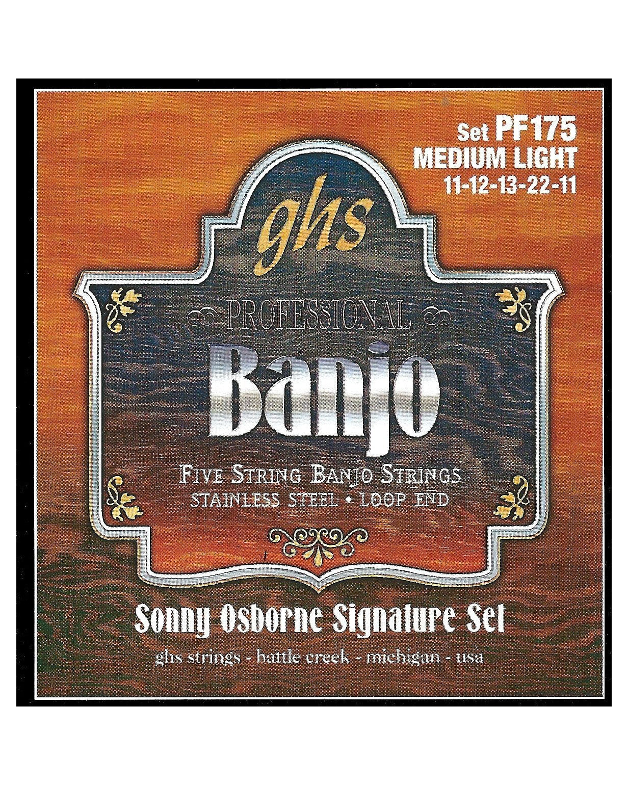 GHS, GHS PF175 Sonny Osborne Stainless Steel Medium Light Gauge 5-String Banjo Strings