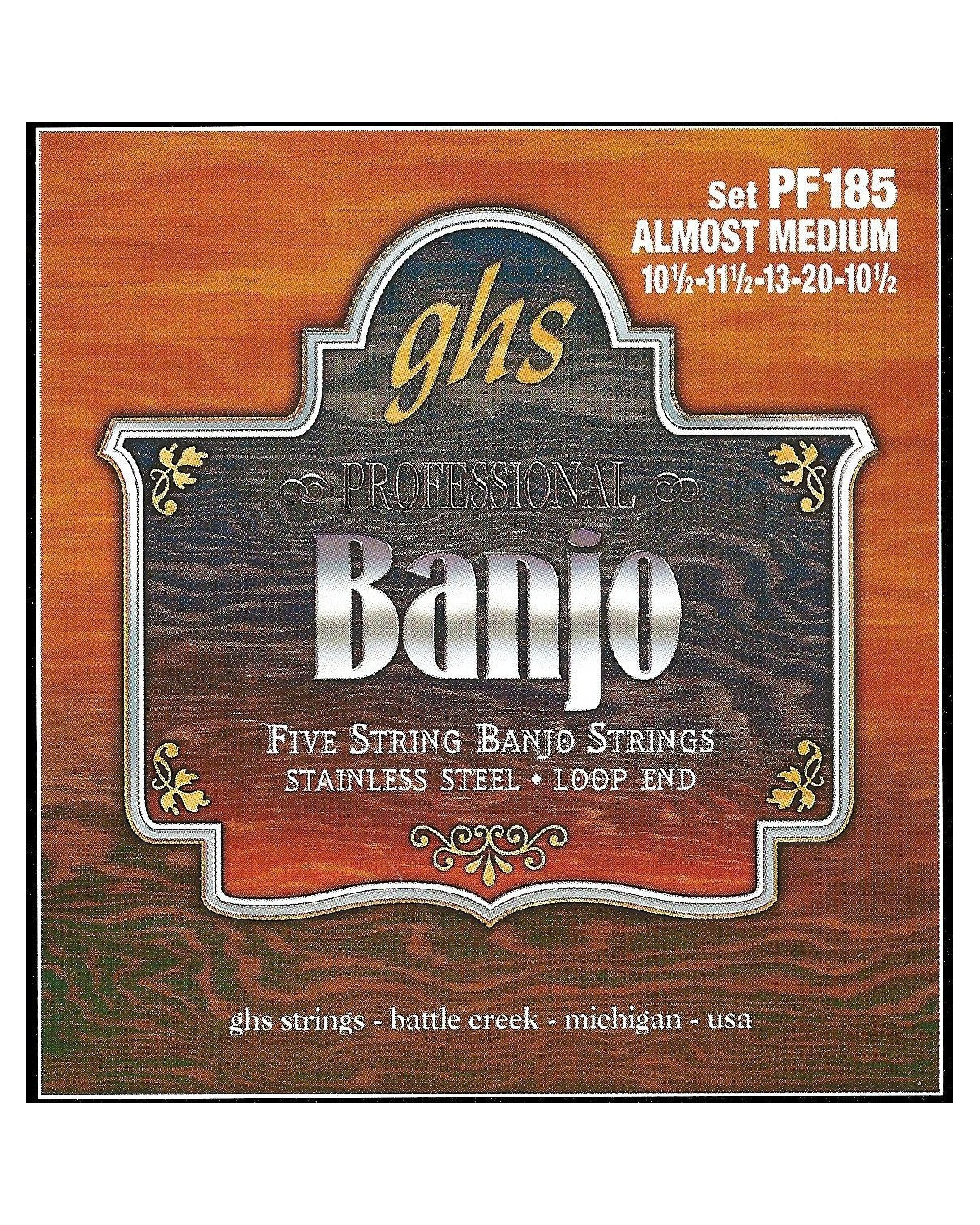 GHS, GHS PF185 Stainless Steel Almost Medium Gauge 5-String Banjo Strings