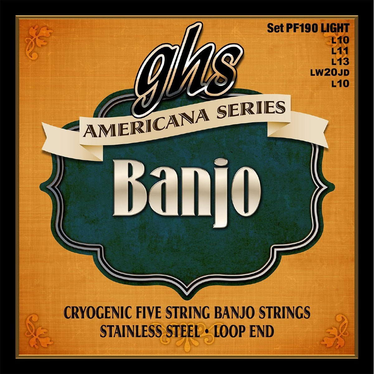 GHS, GHS PF190 Americana Cryogenic Stainless Steel Light Gauge 5-String Banjo Strings